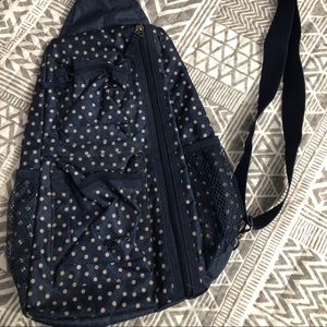 ThirtyOne Sling-Back Bag in Blue with Cream Dots